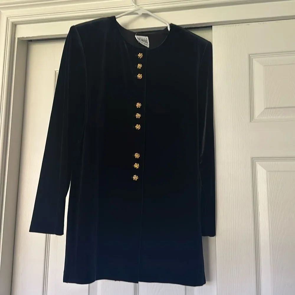 R & M Richard’s velvet black collarless blazer